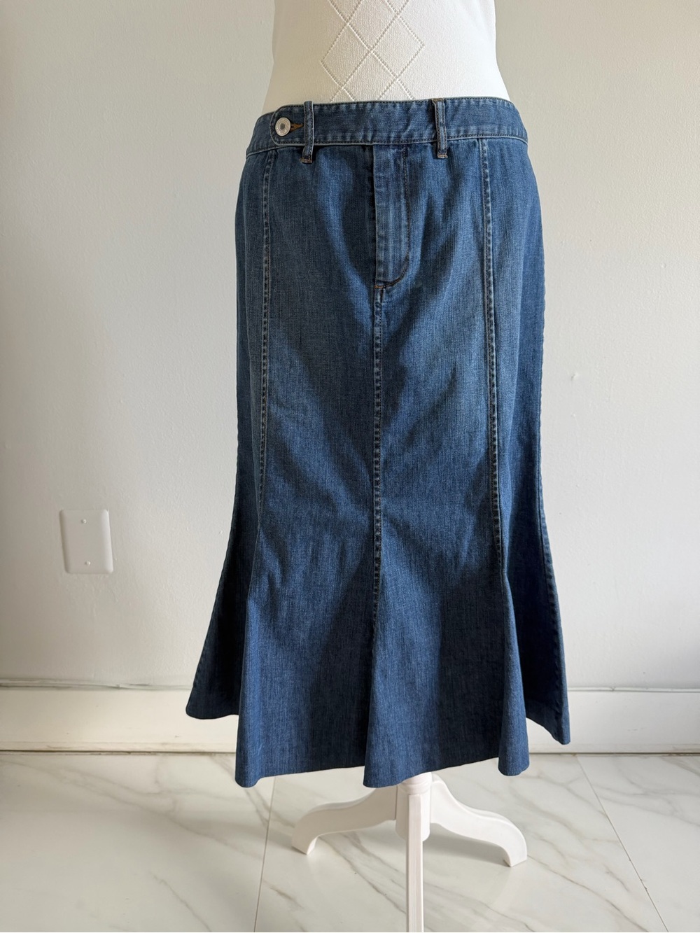 Lauren Jeans Ralph Lauren Dark Wash Denim Flared Midi Skirt